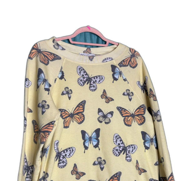Wildfox NWOT Yellow Flutter Away Butterfly Print Sweatshirt Small - Picture 7 of 7